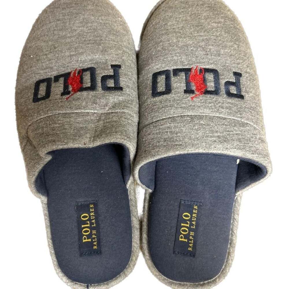 Polo Ralph Lauren Men's Klarence Jersey Scuff Slippers in Gray/Navy